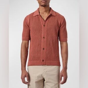 Teddy Vonranson Men's Open Knit Camp Shirt Luxury SMALL